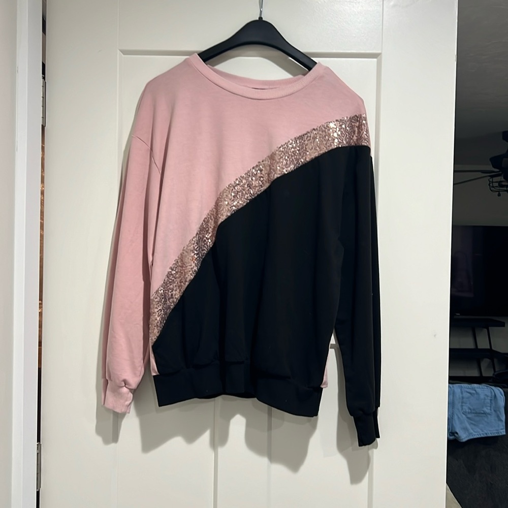 Pink and Black Sparkly Sweater Shein
